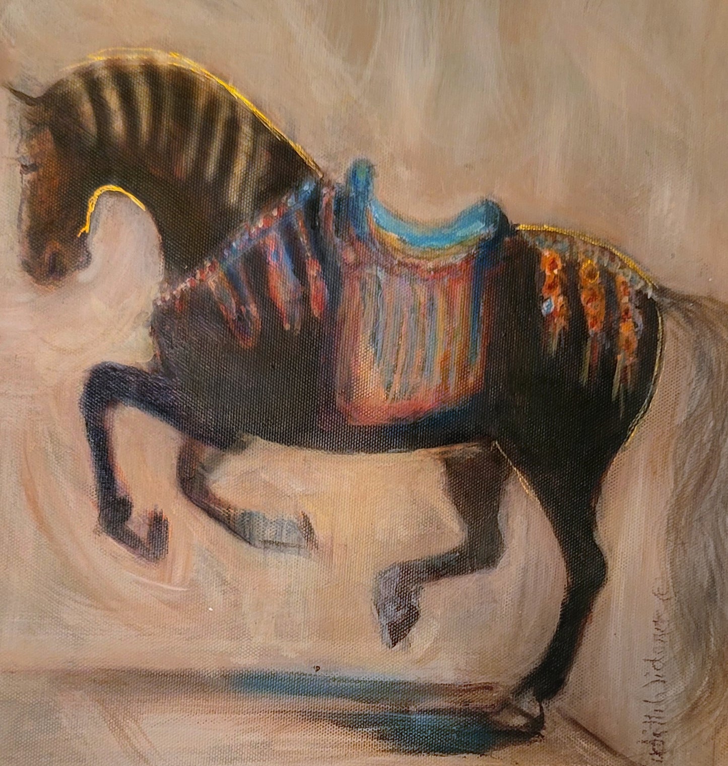 Tang Dynasty Statue #4 in Blue and Ochre