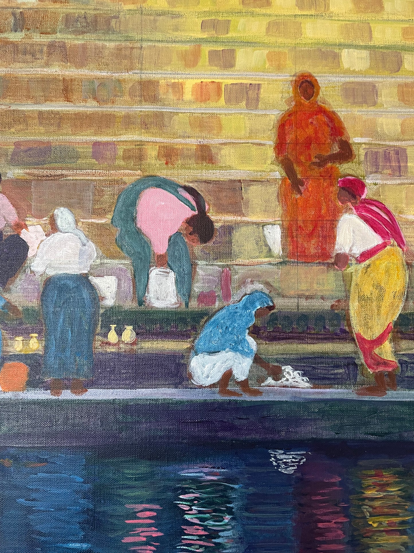 Vie indienne - Bénarès, lavandières sur les ghats