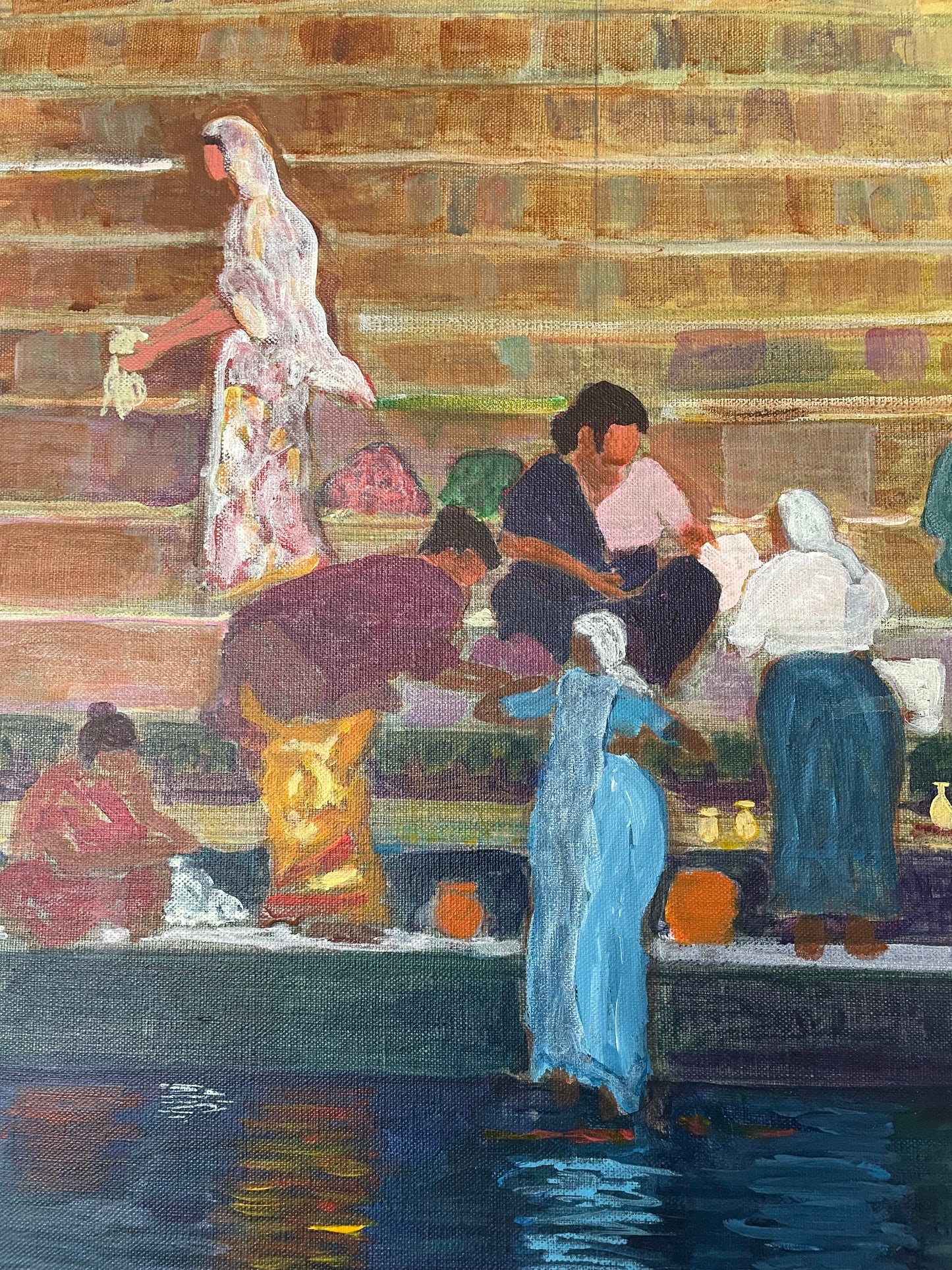 Vie indienne - Bénarès, lavandières sur les ghats