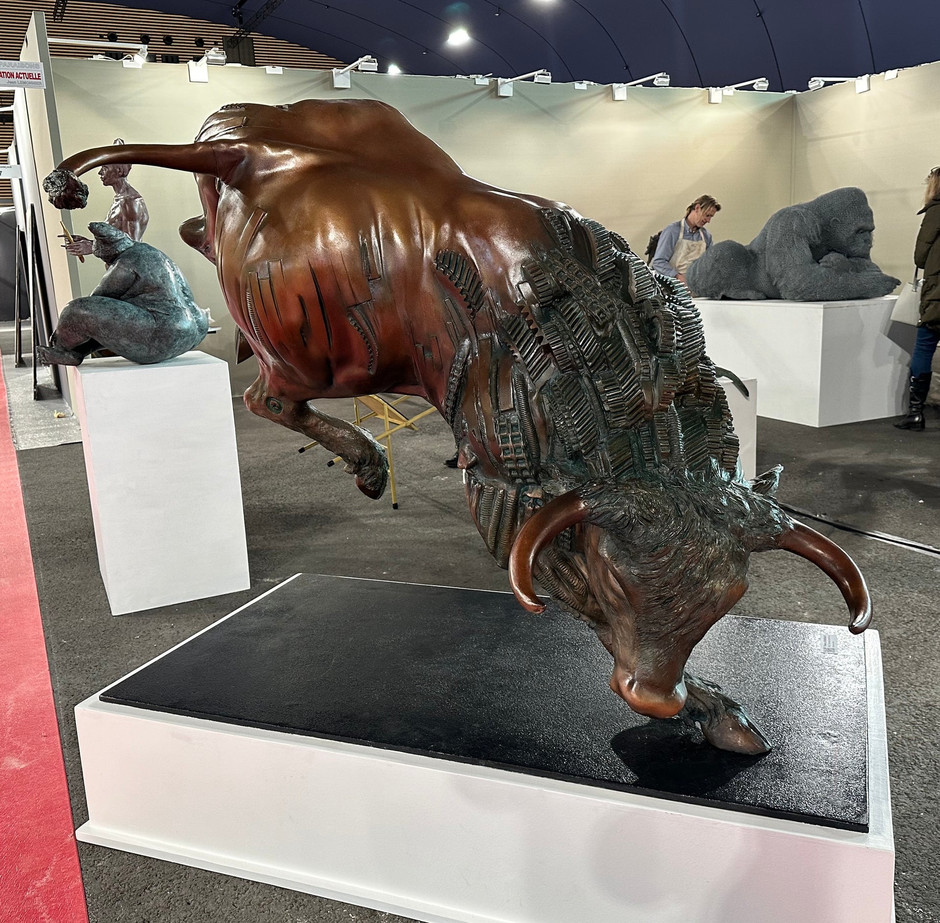Grande Statue Taureau En Verre Rouge 50 Cm - Aubaho - Art Moderne