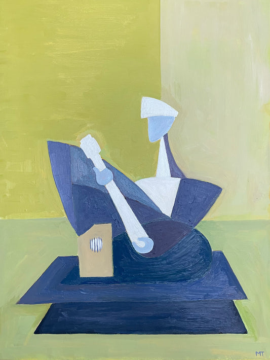 Musique - Sitariste en bleu sur fond vert, style cubiste