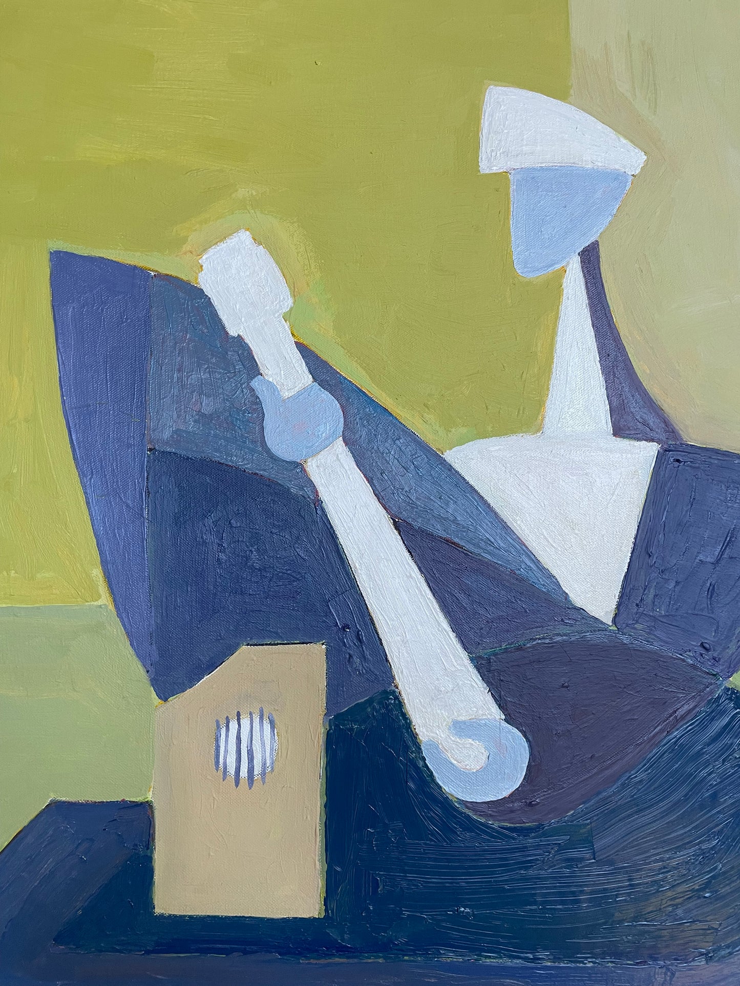 Musique - Sitariste en bleu sur fond vert, style cubiste